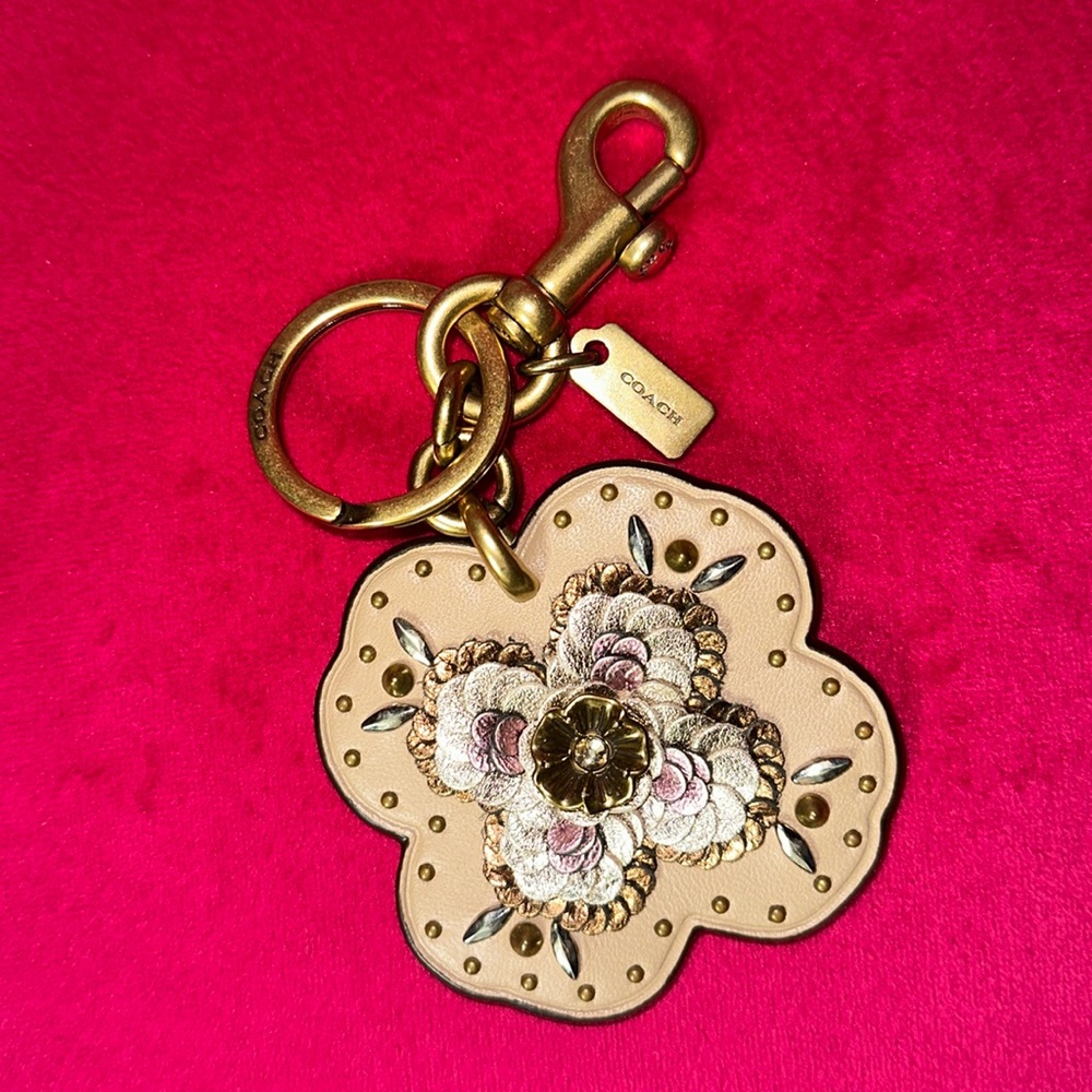 Coach Cream Key charm with Floral Design